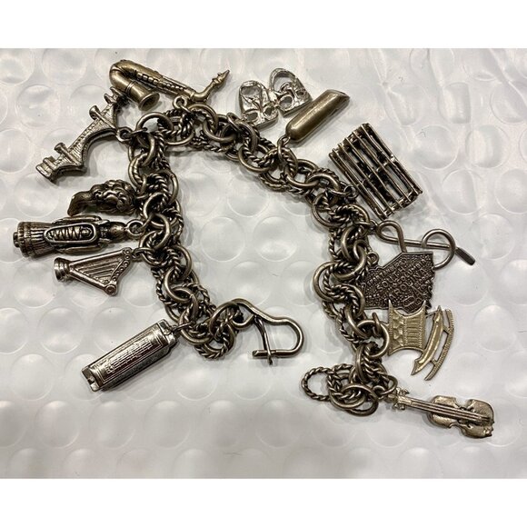 Vintage Sterling Charm Bracelet 13 Charms 8” (CB13)